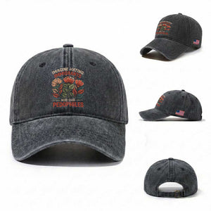 Imagine Hating Immigrants More Than Pedophiles Washed Cotton Baseball Cap Political Satire Retro Floral TS11 Washed Cap Universal Fit Dark Gray Print Your Wear