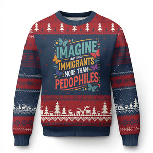 Imagine Hating Immigrants More Than Pedophiles Ugly Christmas Sweater TS11 Navy Red Print Your Wear