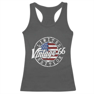 Funny 60th Birthday Racerback Tank Top Vintage 1966 Stamp 60 Years Old American Flag TS11 Dark Heather Print Your Wear