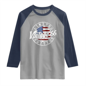Funny 60th Birthday Raglan Shirt Vintage 1966 Stamp 60 Years Old American Flag TS11 Sport Gray Navy Print Your Wear