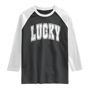 Vintage Lucky Shamrock Clover St Patricks Day Raglan Shirt TS11 Black White Print Your Wear