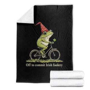 Funny Frog St Patricks Day Throw Blanket Off To Commit Irish Foolery Four Leaf Clover TS11 Black Print Your Wear