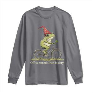 Funny Frog St Patricks Day Long Sleeve Shirt Off To Commit Irish Foolery Four Leaf Clover TS11 Charcoal Print Your Wear