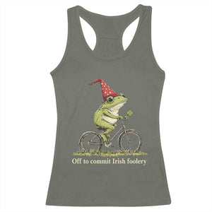 Funny Frog St Patricks Day Racerback Tank Top Off To Commit Irish Foolery Four Leaf Clover TS11 Military Green Print Your Wear