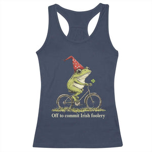 Funny Frog St Patricks Day Racerback Tank Top Off To Commit Irish Foolery Four Leaf Clover TS11 Navy Print Your Wear