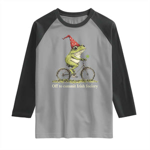 Funny Frog St Patricks Day Raglan Shirt Off To Commit Irish Foolery Four Leaf Clover TS11 Sport Gray Black Print Your Wear