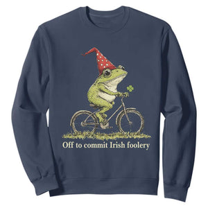 Funny Frog St Patricks Day Sweatshirt Off To Commit Irish Foolery Four Leaf Clover TS11 Navy Print Your Wear