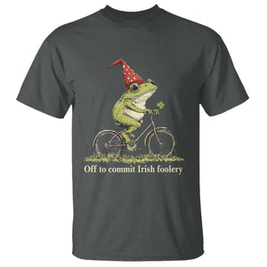 Funny Frog St Patricks Day T Shirt Off To Commit Irish Foolery Four Leaf Clover TS11 Dark Heather Print Your Wear