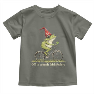 Funny Frog St Patricks Day Toddler T Shirt Off To Commit Irish Foolery Four Leaf Clover TS11 Military Green Print Your Wear