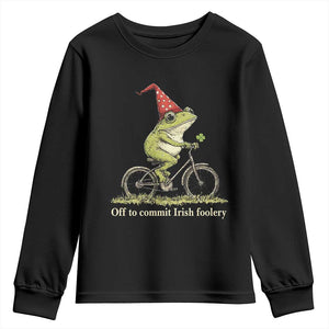 Funny Frog St Patricks Day Youth Sweatshirt Off To Commit Irish Foolery Four Leaf Clover TS11 Black Print Your Wear