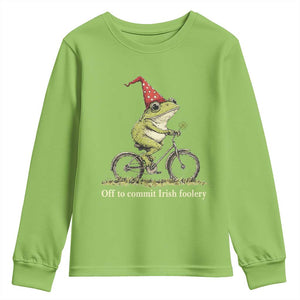 Funny Frog St Patricks Day Youth Sweatshirt Off To Commit Irish Foolery Four Leaf Clover TS11 Lime Print Your Wear