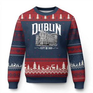 Dublin Castle Ireland Est 988 Travel Souvenir Ugly Christmas Sweater TS11 Navy Red Print Your Wear