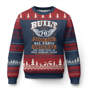 Funny 70th Birthday Ugly Christmas Sweater Built 70 Years Ago All Parts Original And Most Still In Good Working Order TS11 Navy Red Print Your Wear