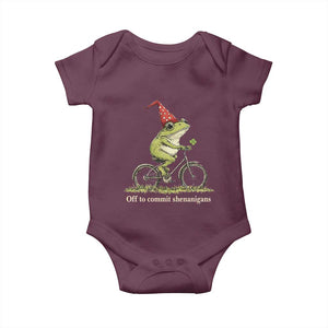 Funny Frog St Patricks Day Baby Onesie Off To Commit Shenanigans Four Leaf Clover TS11 Maroon Print Your Wear