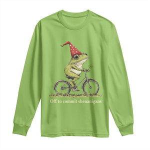 Funny Frog St Patricks Day Long Sleeve Shirt Off To Commit Shenanigans Four Leaf Clover TS11 Lime Print Your Wear