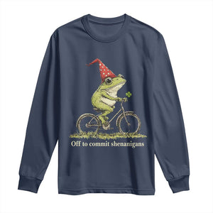 Funny Frog St Patricks Day Long Sleeve Shirt Off To Commit Shenanigans Four Leaf Clover TS11 Navy Print Your Wear