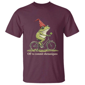 Funny Frog St Patricks Day T Shirt Off To Commit Shenanigans Four Leaf Clover TS11 Maroon Print Your Wear
