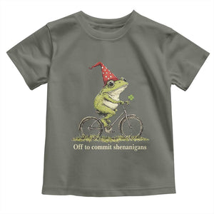 Funny Frog St Patricks Day Toddler T Shirt Off To Commit Shenanigans Four Leaf Clover TS11 Military Green Print Your Wear