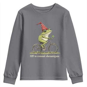 Funny Frog St Patricks Day Youth Sweatshirt Off To Commit Shenanigans Four Leaf Clover TS11 Charcoal Print Your Wear