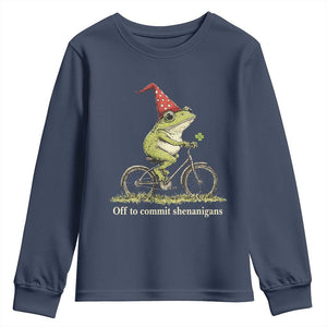 Funny Frog St Patricks Day Youth Sweatshirt Off To Commit Shenanigans Four Leaf Clover TS11 Navy Print Your Wear