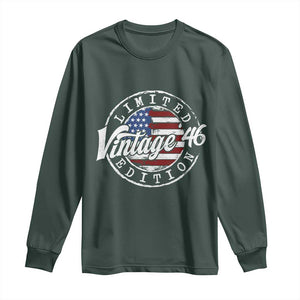 Funny 80th Birthday Long Sleeve Shirt Vintage 1946 Stamp 80 Years Old American Flag TS11 Dark Forest Green Print Your Wear