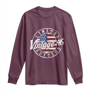 Funny 80th Birthday Long Sleeve Shirt Vintage 1946 Stamp 80 Years Old American Flag TS11 Maroon Print Your Wear