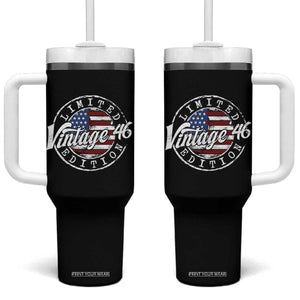 Funny 80th Birthday Tumbler With Handle Vintage 1946 Stamp 80 Years Old American Flag TS11 One Size: 40 oz Black Print Your Wear