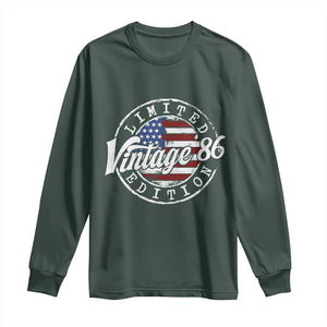 Funny 40th Birthday Long Sleeve Shirt Vintage 1986 Stamp 40 Years Old American Flag TS11 Dark Forest Green Print Your Wear