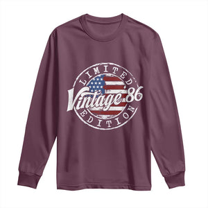 Funny 40th Birthday Long Sleeve Shirt Vintage 1986 Stamp 40 Years Old American Flag TS11 Maroon Print Your Wear