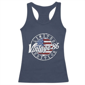 Funny 40th Birthday Racerback Tank Top Vintage 1986 Stamp 40 Years Old American Flag TS11 Navy Print Your Wear