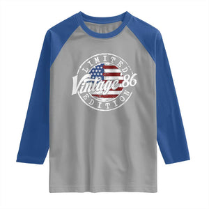 Funny 40th Birthday Raglan Shirt Vintage 1986 Stamp 40 Years Old American Flag TS11 Sport Gray Royal Print Your Wear