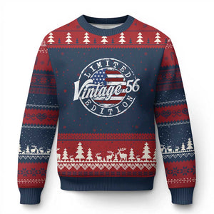 Funny 70th Birthday Ugly Christmas Sweater Vintage 1956 Stamp 70 Years Old American Flag TS11 Navy Red Print Your Wear