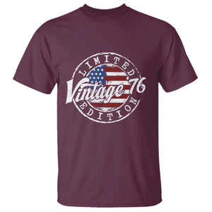 Funny 50th Birthday T Shirt Vintage 1976 Stamp 50 Years Old American Flag TS11 Maroon Print Your Wear
