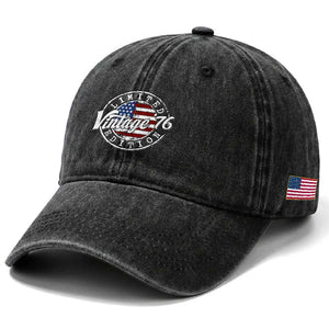 Funny 50th Birthday Washed Cotton Baseball Cap Vintage 1976 Stamp 50 Years Old American Flag