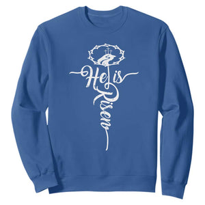 Easter He Is Risen Sweatshirt Christian Easter Day Religious Cross TS11 Royal Blue Print Your Wear