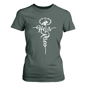 Easter He Is Risen T Shirt For Women Christian Easter Day Religious Cross TS11 Dark Forest Green Print Your Wear