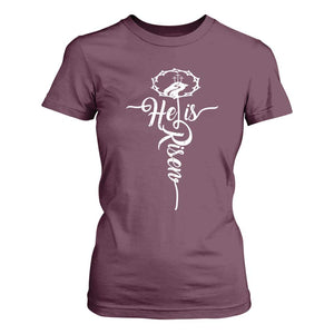 Easter He Is Risen T Shirt For Women Christian Easter Day Religious Cross TS11 Maroon Print Your Wear