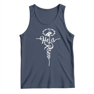 Easter He Is Risen Tank Top Christian Easter Day Religious Cross TS11 Navy Print Your Wear