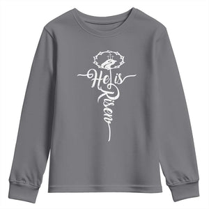 Easter He Is Risen Youth Sweatshirt Christian Easter Day Religious Cross TS11 Charcoal Print Your Wear