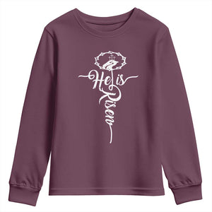 Easter He Is Risen Youth Sweatshirt Christian Easter Day Religious Cross TS11 Maroon Print Your Wear