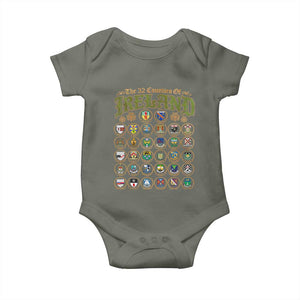 The 32 Counties Of Ireland Baby Onesie Irish Pride Heritage Vintage Celtic Shamrock TS11 Military Green Print Your Wear