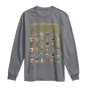 The 32 Counties Of Ireland Long Sleeve Shirt Irish Pride Heritage Vintage Celtic Shamrock TS11 Charcoal Print Your Wear