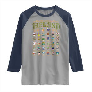 The 32 Counties Of Ireland Raglan Shirt Irish Pride Heritage Vintage Celtic Shamrock TS11 Sport Gray Navy Print Your Wear