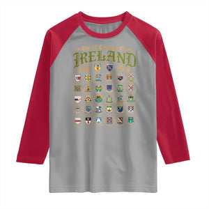 The 32 Counties Of Ireland Raglan Shirt Irish Pride Heritage Vintage Celtic Shamrock TS11 Sport Gray Red Print Your Wear