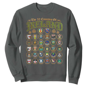 The 32 Counties Of Ireland Sweatshirt Irish Pride Heritage Vintage Celtic Shamrock TS11 Dark Heather Print Your Wear