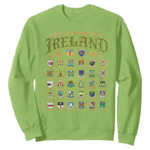 The 32 Counties Of Ireland Sweatshirt Irish Pride Heritage Vintage Celtic Shamrock TS11 Lime Print Your Wear