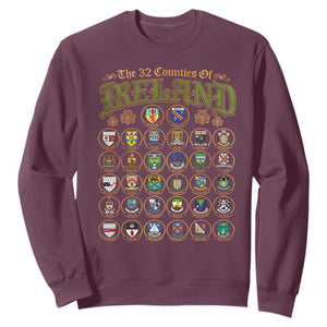 The 32 Counties Of Ireland Sweatshirt Irish Pride Heritage Vintage Celtic Shamrock TS11 Maroon Print Your Wear