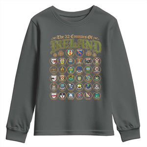 The 32 Counties Of Ireland Youth Sweatshirt Irish Pride Heritage Vintage Celtic Shamrock TS11 Dark Heather Print Your Wear