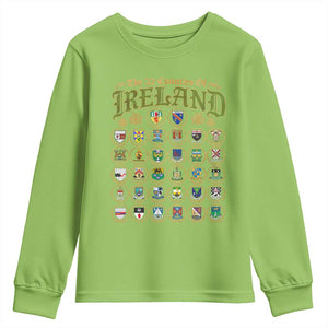 The 32 Counties Of Ireland Youth Sweatshirt Irish Pride Heritage Vintage Celtic Shamrock TS11 Lime Print Your Wear