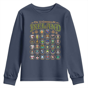 The 32 Counties Of Ireland Youth Sweatshirt Irish Pride Heritage Vintage Celtic Shamrock TS11 Navy Print Your Wear